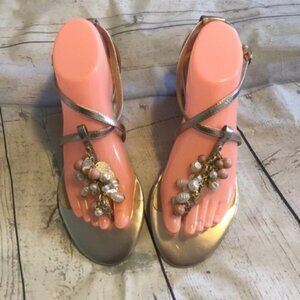 Tahari Sandals Beaded Silver Small Heel Sandals 7.5